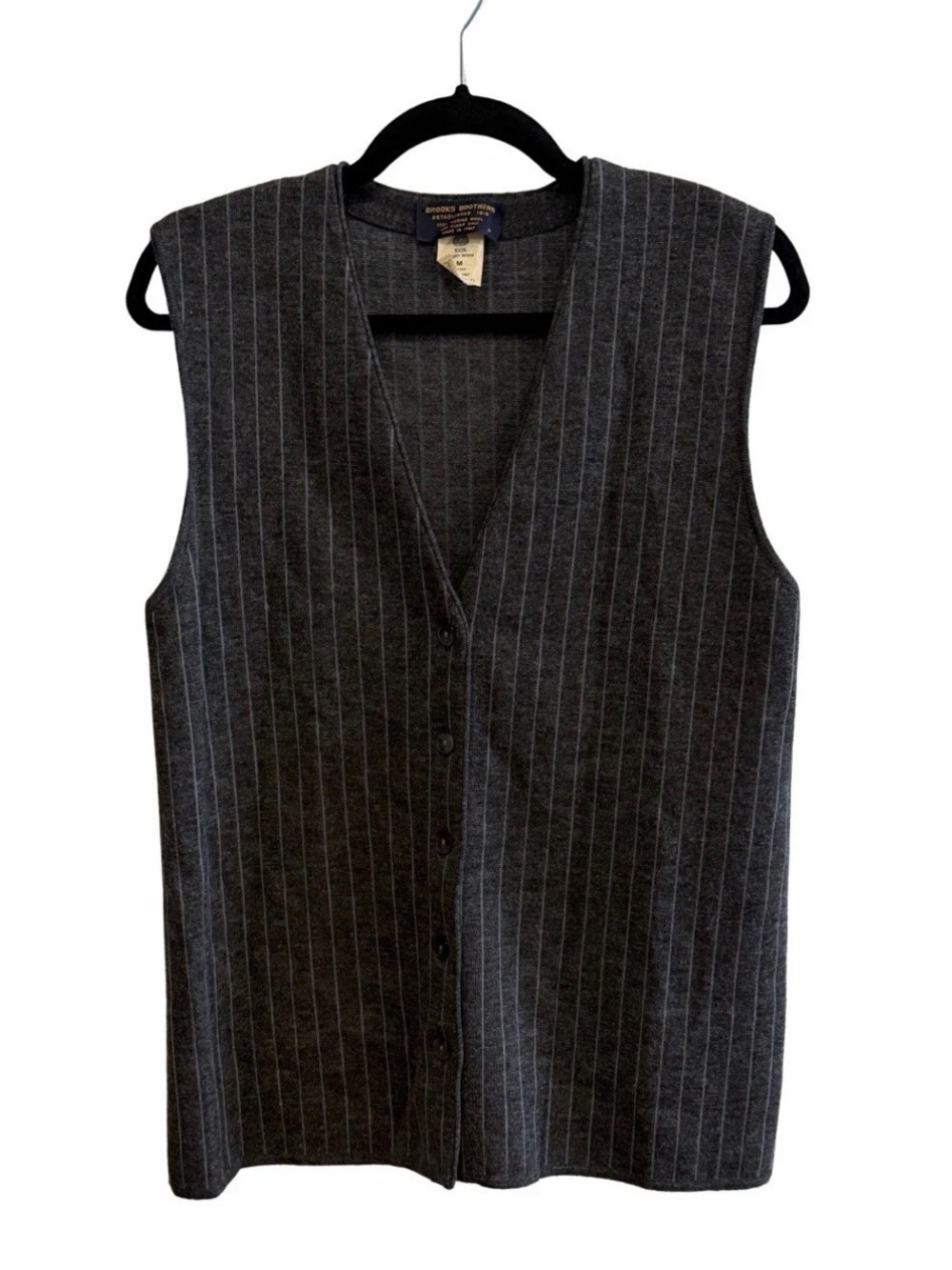 100% Merino Wool Brooks Brothers Charcoal Pinstripe Button Vest
